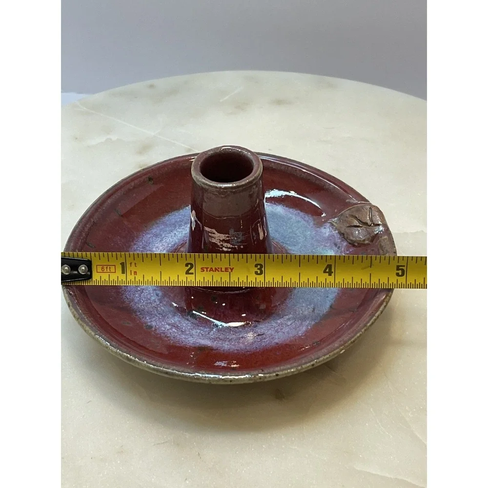 Vintage Studio Pottery Artist Signed Glazed Chamberstick Candle Holder 5